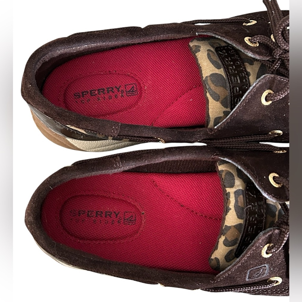 Sperry Brown Suede/Leather Cheetah Top Sider Lace Up Boat Shoes Size 8 - Picture 4 of 10